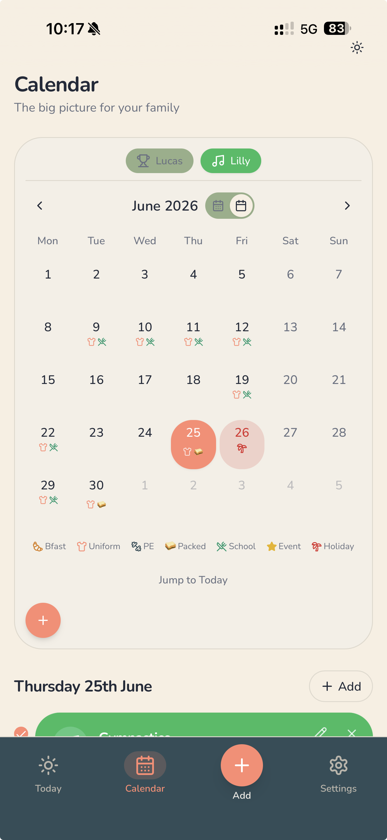 SchoolSync family calendar for June 2026